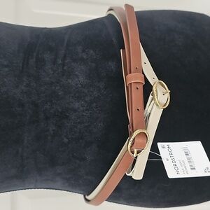 NWT Linea Pelle Lp Blue 2 Hammered Buckle Faux Leather Belts Brown/Gold XLarge